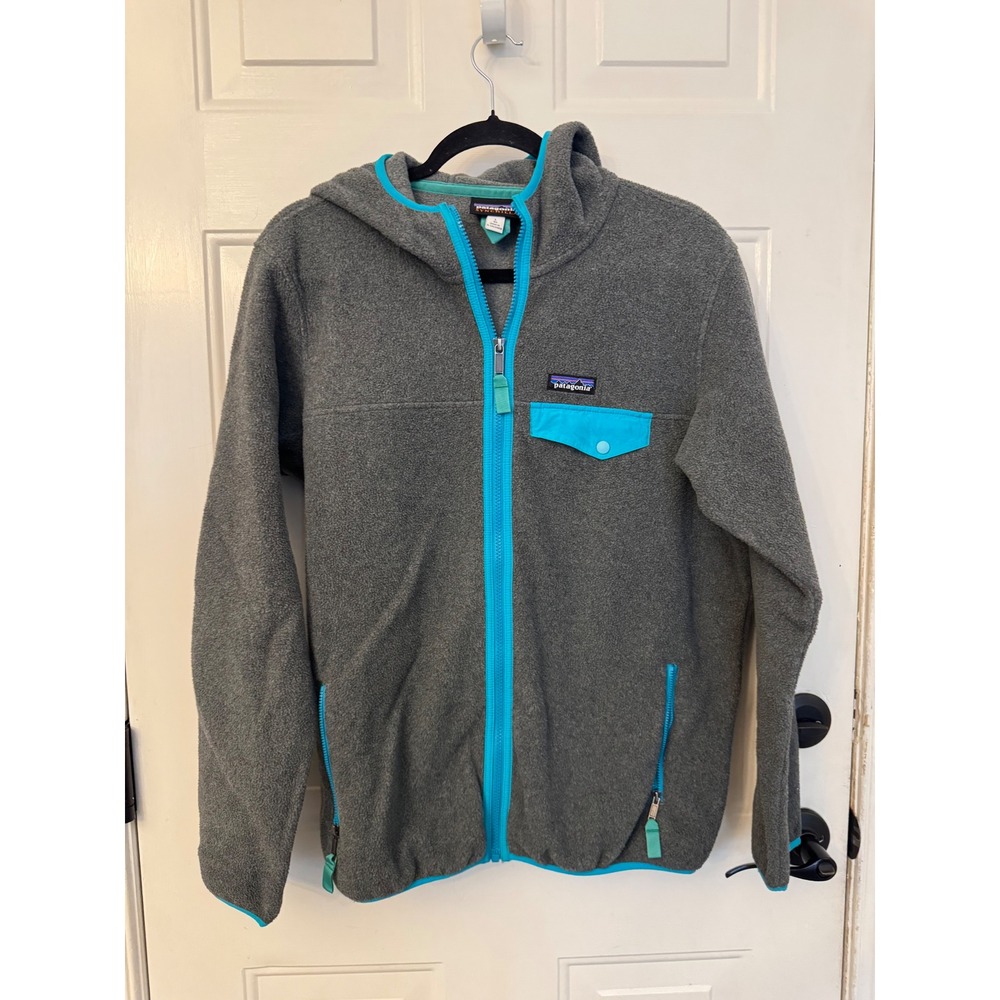 Patagonia Synchilla Full Zip Fleece Hoodie Gray Turquoise Women Large 25270FA16